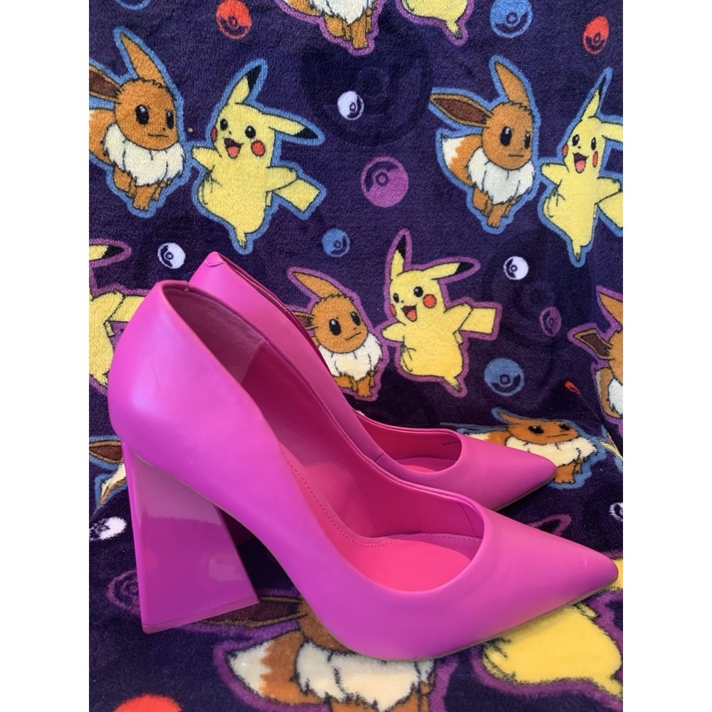 Steve Madden PICKEE Pink Leather Pointed Toe Flared Block Heel Pumps Women's 8 - Picture 4 of 5